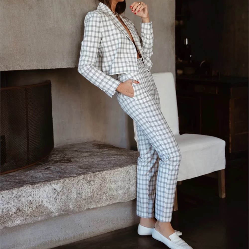 NWT Zip Up Plaid Pants Black & White